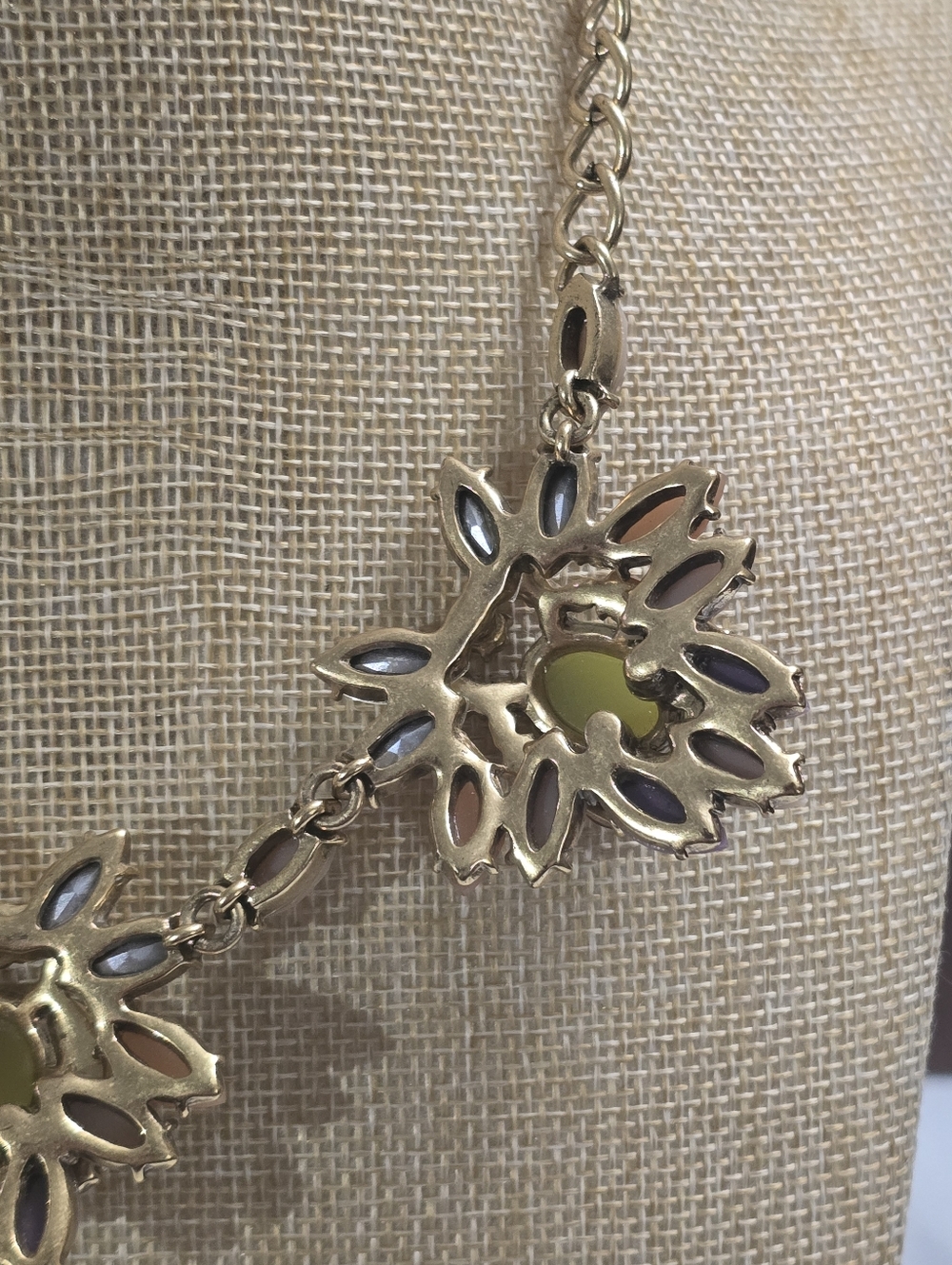 J. Crew Gold-Tone Crystal Floral Necklace with Lime, Peach & Purple Accents - Picture 6 of 10